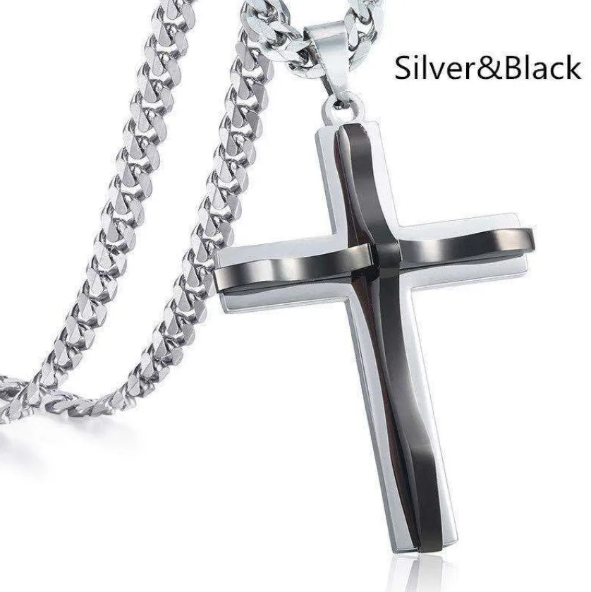 Doble Cruz Colgante de Collar Punk Vintage Cristiana Simple de los Hombres de Oración Amuleto Religioso Par la Fiesta de Aniversario de la Joyería de Regalo
