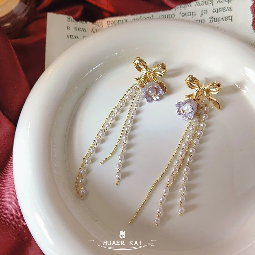 Diseño Original! Hechos a mano de Plata 925 de la Aguja Arco Largo con Flecos de Perlas Pendientes de las Mujeres de Lujo de Aretes