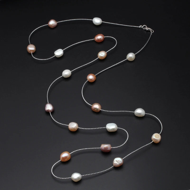 Real natural de la perla del collar de la cadena,perla de agua dulce collar largo de la Joyería nupcial collar de perlas para las Mujeres regalos de navidad