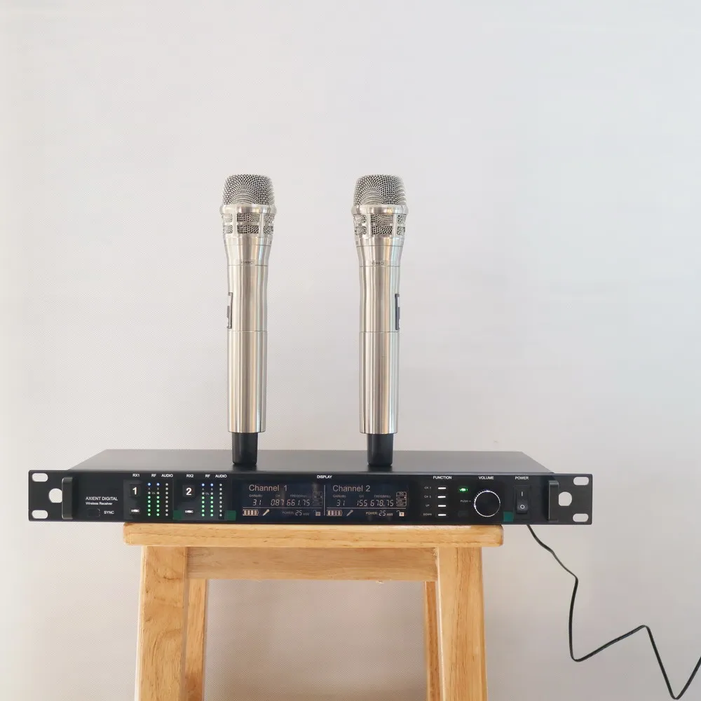 La avanzada de Doble Canal de la Etapa de Estudio de Karaoke Sistema de Micrófono Inalámbrico AD4D Receptor con SKM8 Plata Cardioide de Mano Micrófonos