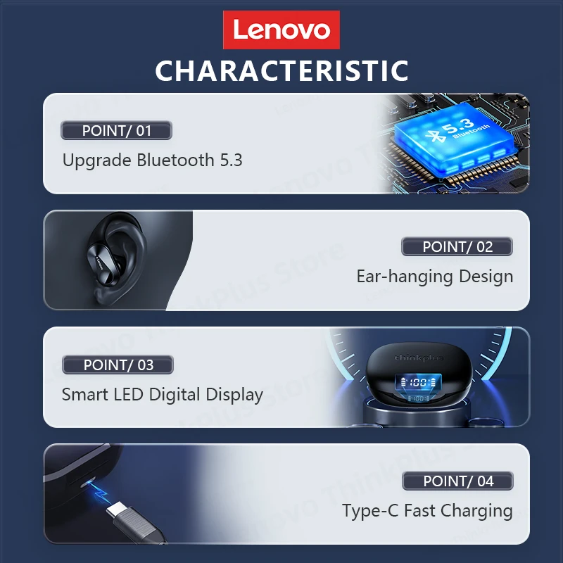 Lenovo LP75 TWS Deportes Auriculares Bluetooth 5.3 Auriculares Inalámbricos Impermeable de alta fidelidad Estéreo con Reducción de Ruido Auriculares con Micrófonos