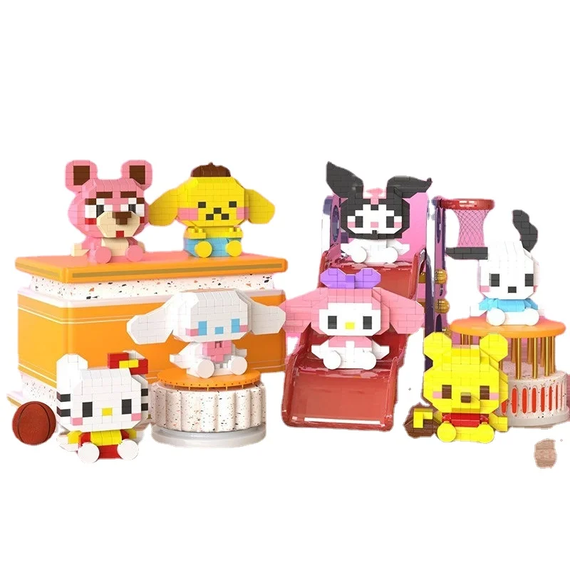Anime Sanrio Hello Kitty Mini Minifiguras (Minifigures) Kuromi Mi Melodía Cinnamoroll Pochacco Purin Niños De Bloques De Construcción De Empalme De Juguete
