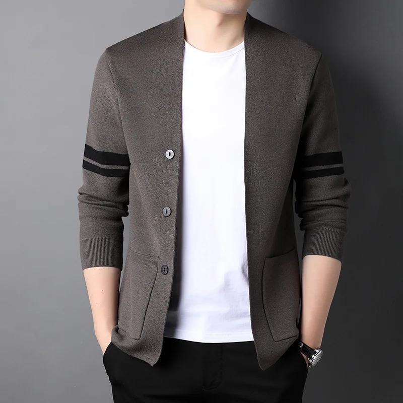 Grado Superior De La Nueva Marca De Diseño De Lujo De La Moda De Punto Para Hombre Chaqueta De Punto Suéter Coreano Casual Llanura De Moda Abrigos Chaqueta De Los Hombres De La Ropa
