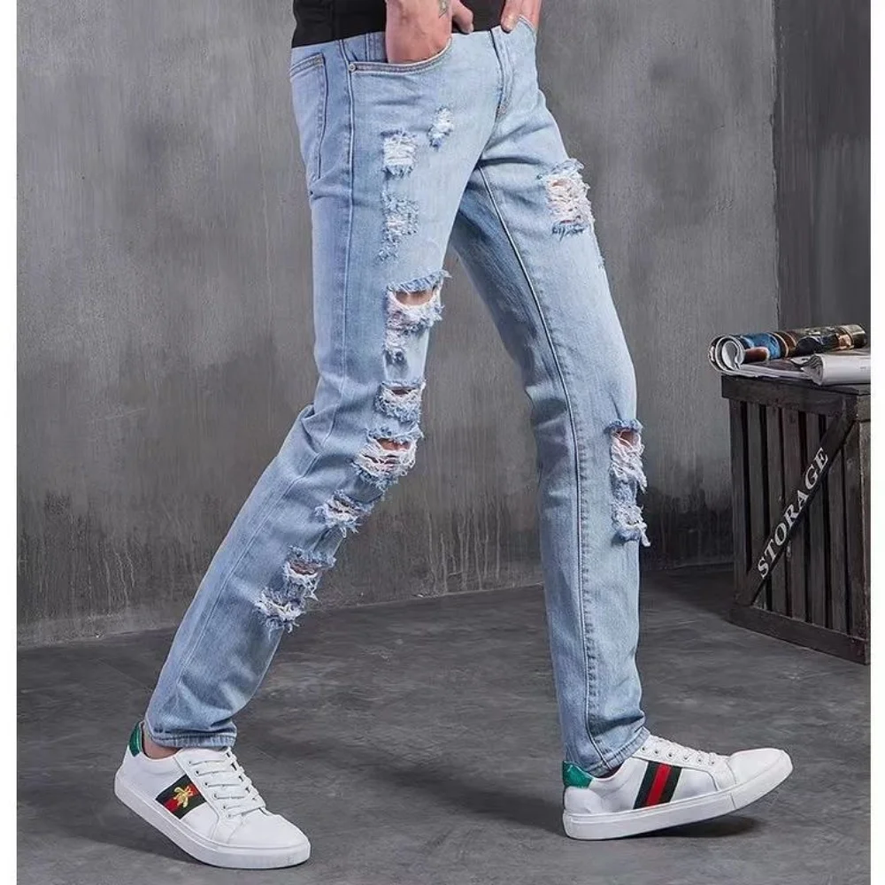 Los Hombres De La Moda Casual Arrancó El Hip-Hop Pantalones Rectos Jean Para Hombres Denim Pantalones Personalidad Streetwear
hombres ropa