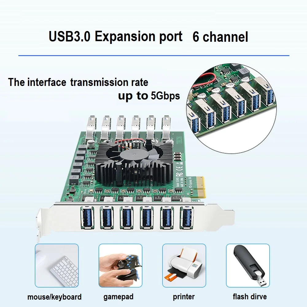 USB 3.0 PCI-E X4 Tarjeta de Expansión Adaptador de 6channel 12*puertos USB 3.0 19pin PCIE, PCI express la Tarjeta de adaptador de