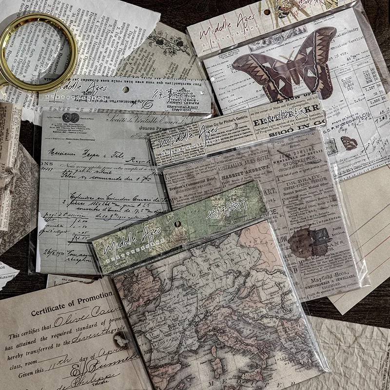 30 Hojas Retro de la Serie Medieval Material de Almohadillas de Papel para Scrapbooking Manualidades Material de Fondo con Una Basura Pack Sentir