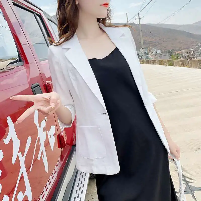 Chaquetas De Las Mujeres De La Moda De Corea Elegante De La Oficina De Negocios De La Señora Chaqueta Sólido Simple Protección Contra El Sol De Verano Para Mujer De Temperamento Outwear