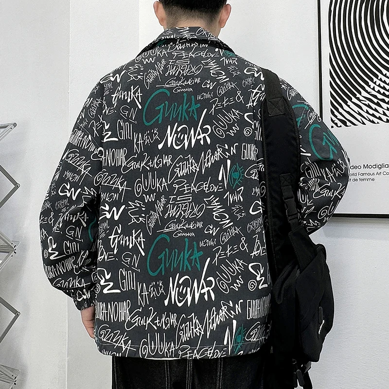Nueva 2023 Primavera Otoño Letras Impresas de Algodón Chaquetas de los Hombres de Hip Hop al Estilo coreano Abrigos Streetwear Solo Pecho Tops Ropa