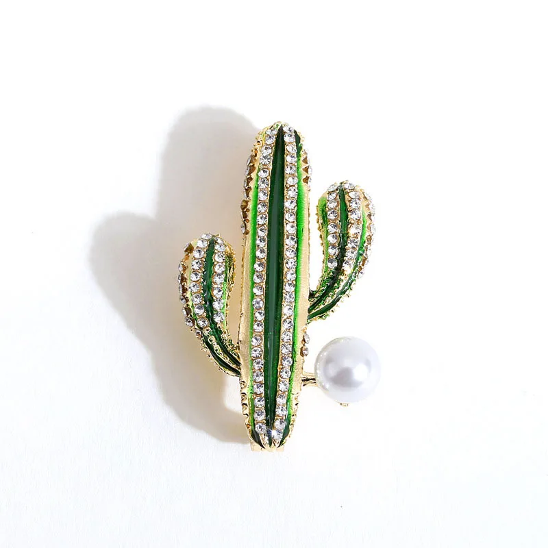 Lindo diamante de imitación de cactus broche de planta broche de damas y niños bolsas de ropa accesorios de la joyería