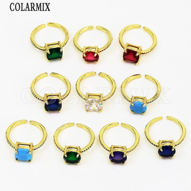 6 Pcs Anillos de Cristal de Joyería de Moda anillos de la joyería de Oro de parte del anillo de Mezcla de color de la Joyería 52053