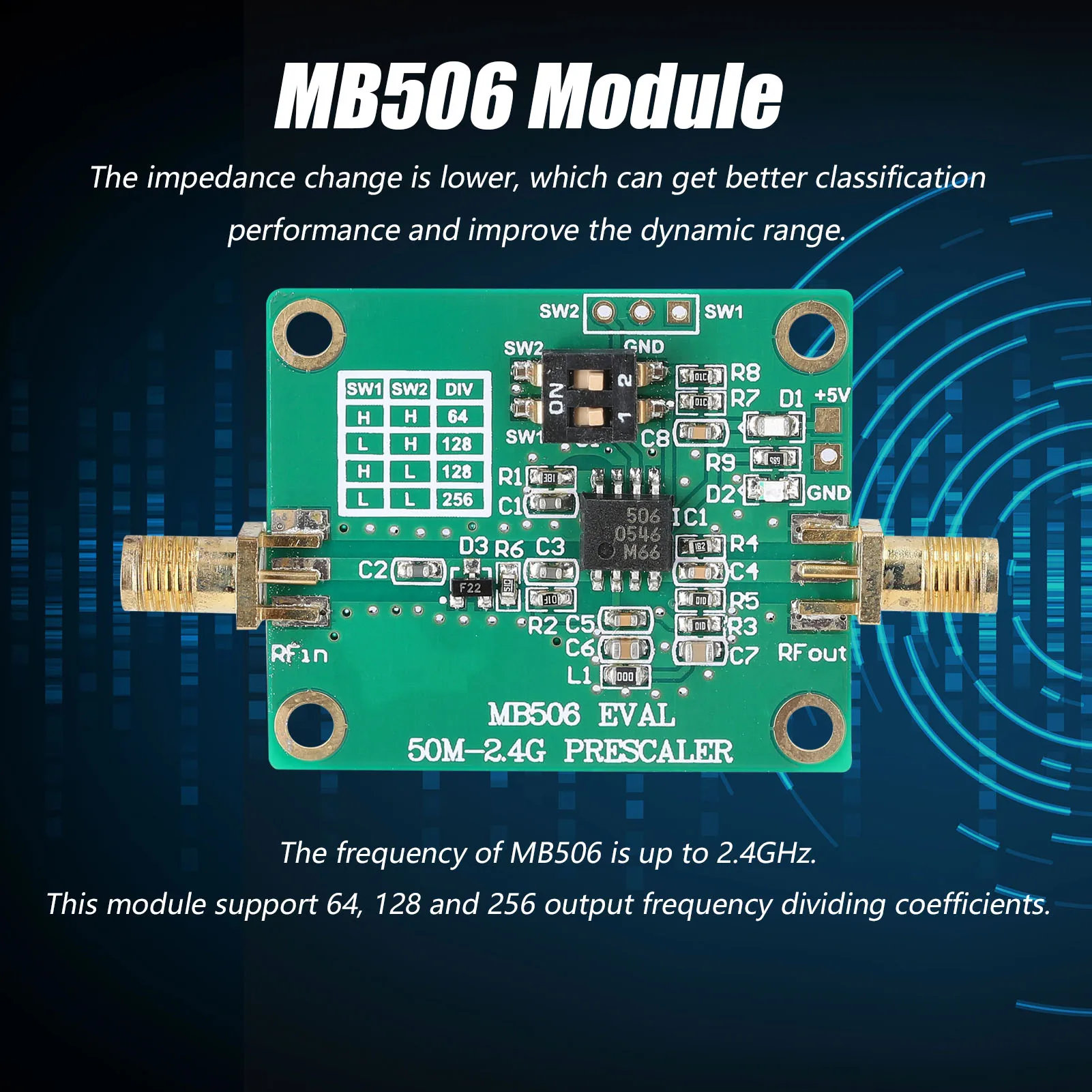MB506 Módulo de 50MHz-2.4 GHz de Alta Frecuencia Predivisor 64 /128/256 Divisor de DBS CATV UHF